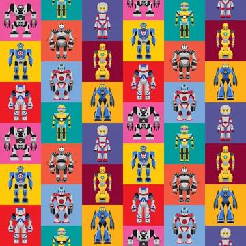 Seamless square robots pattern Stock Illustration