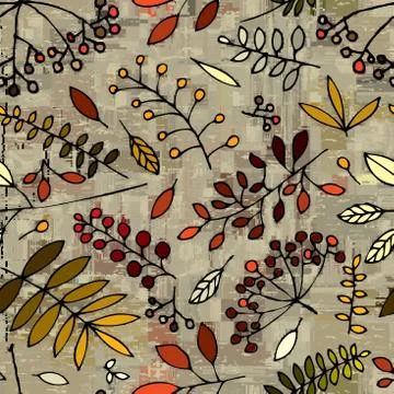 Seamless square vector pattern with leafs prints. Illustrazione stock