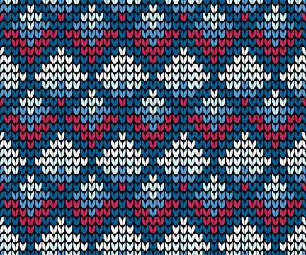 Seamless squares blue knitting background Stock Illustration