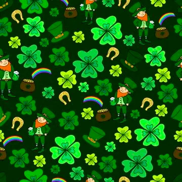 Seamless St. Patrick s Day. Green leprechaun Stock Illustration