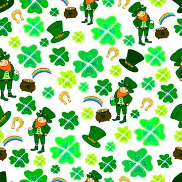 Seamless St. Patrick s Day. Green leprechaun. Stock Illustration
