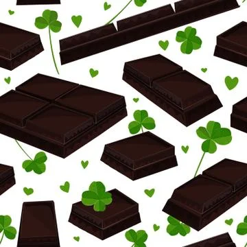 Seamless St. Patrick's day background with clover leaves and chocolate bars. Stock Illustration