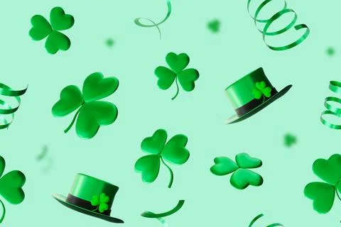 Seamless St. Patrick's Day pattern with clover, shamrock. Repeating design .. Stock Photos