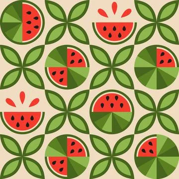 Seamless staggered pattern with watermelon geometric shapes Stock Illustration