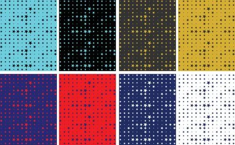 Seamless Star Pattern Collection - 8 Color Variations - Halftone Geometric Set Stock Illustration