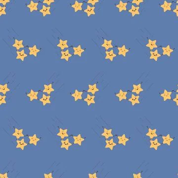 Seamless starfall pattern, stars holding hands, vector Stock Illustration