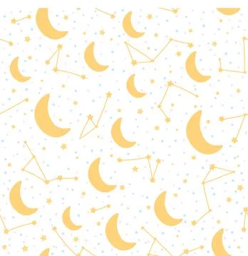 Seamless starry night childish pattern with stars, constellations and moon in Stock Illustration