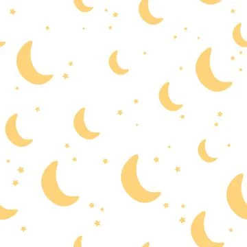 Seamless starry sky childish pattern with stars and moon in hand drawn style for Stock Illustration