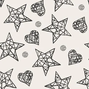 Seamless stars and hearts pattern Stock Illustration