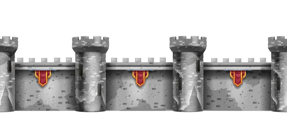 Seamless stone castle wall, vector gray medieval fortress border, old brick Illustrazione stock