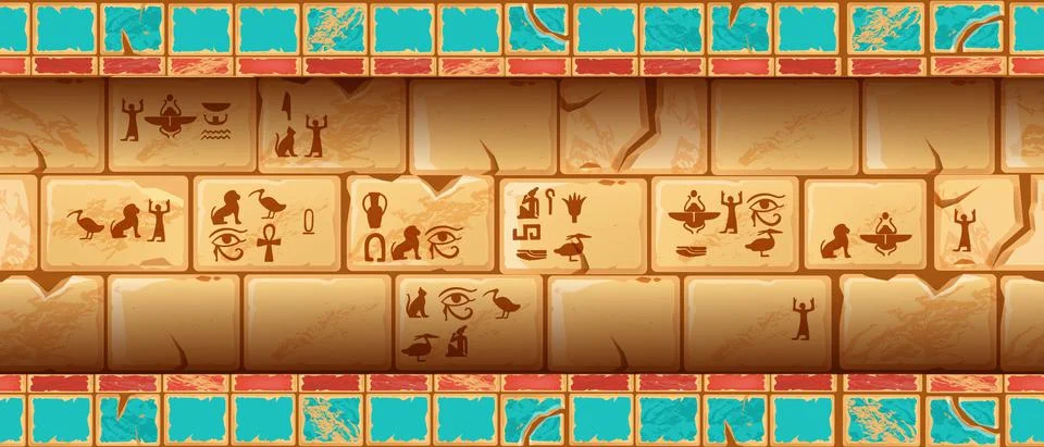 Seamless stone Egypt wall, vector rock brick tile temple background Illustrazione stock