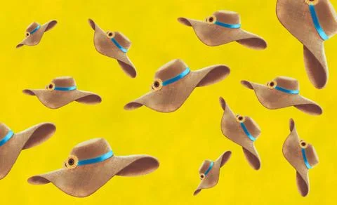 Seamless Straw Hat Pattern on Yellow Background Stock Illustration