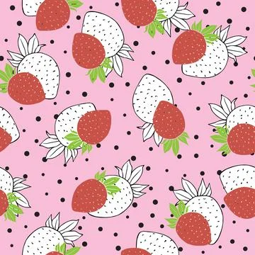 Seamless strawberries pattern on pink Stock Illustration