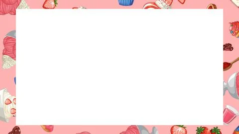 Seamless Strawberry Dessert Pattern Frame with Central White Copy Space Stock Illustration