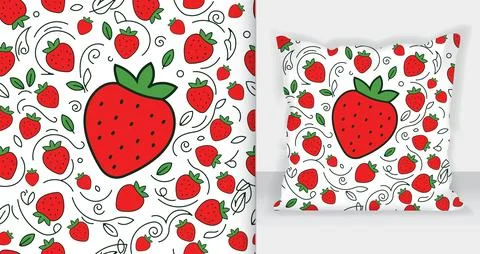 Seamless Strawberry Fruit Pattern with Hand Drawn Doodle Style on White Bac.. Stockillustratie