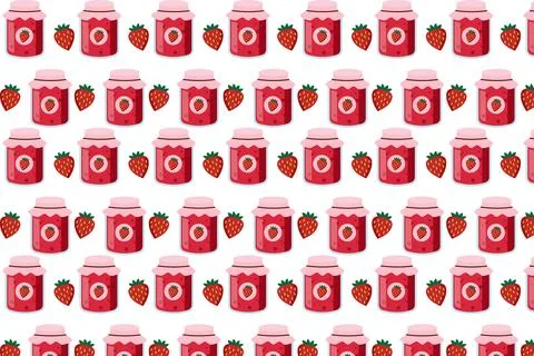 Seamless Strawberry Jam Jar Pattern for Food Packaging 스톡 일러스트