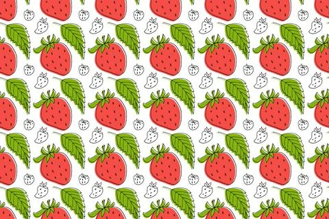 Seamless Strawberry pattern. Hand drawn sketch doodle Red berry and green leaves Stock Illustration