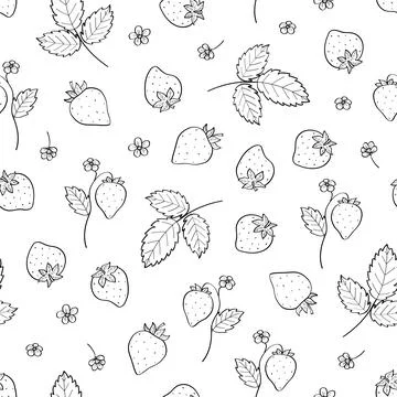Seamless strawberry pattern with leaves. Vector background with summer sweet  Stock Illustration