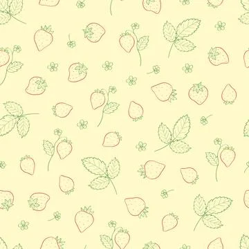 Seamless strawberry pattern with leaves. Vector background with summer sweet  Stockillustratie