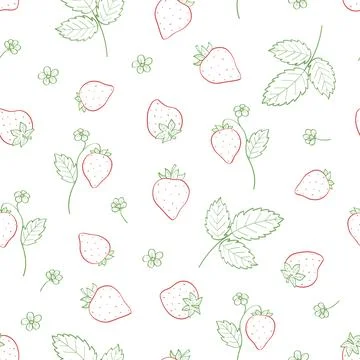 Seamless strawberry pattern with leaves. Vector background with summer sweet  Stock Illustration