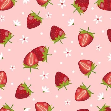 Seamless Strawberry Pattern on Pink Background Stock Illustration
