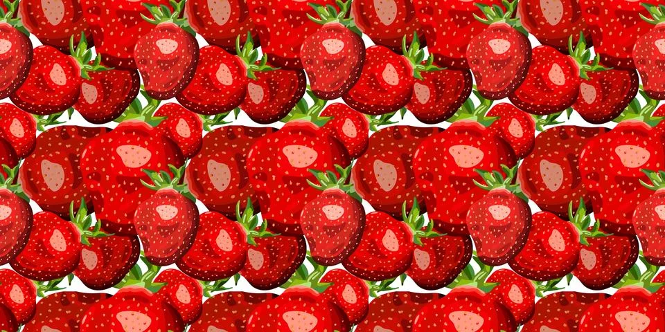 Seamless strawberry pattern with vibrant red berries and green leaves on a .. Stock Illustration