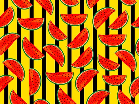 Seamless stripe pattern with watermelons. Summer background for clothes and.. Illustrazione stock