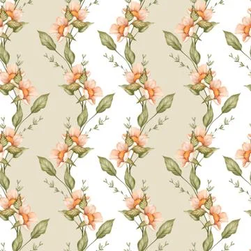 Seamless striped floral pattern. Delicate flowers Stock Illustration