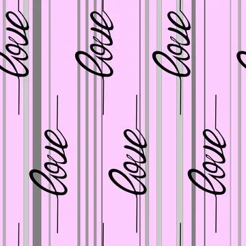 Seamless striped gray-pink pattern with black inscription love, texture Stock Illustration