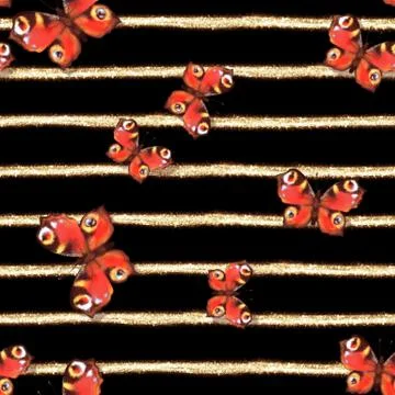 Seamless striped pattern with butterflies Stock-Illustration