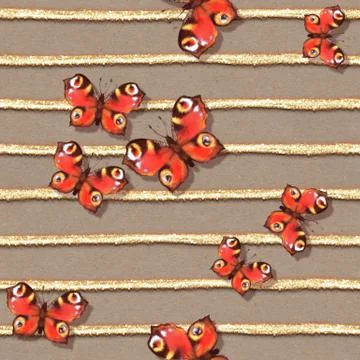 Seamless striped pattern with butterflies Illustrazione stock