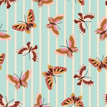 Seamless striped pattern with butterflies 库存插图