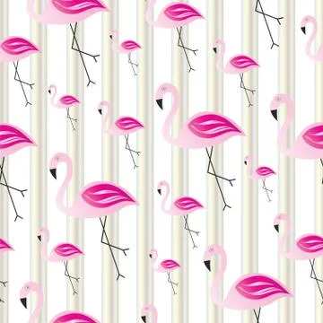 Seamless striped pattern with flamingos vector Illustrazione stock