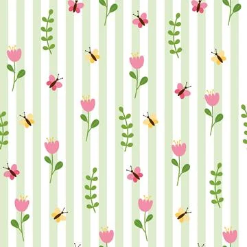 Seamless striped pattern with flowers Stock Illustration