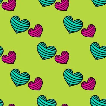 Seamless striped pattern with hearts on a light green  background Stock Illustration