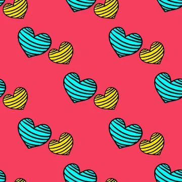 Seamless striped pattern with hearts on a pink  background Stock Illustration