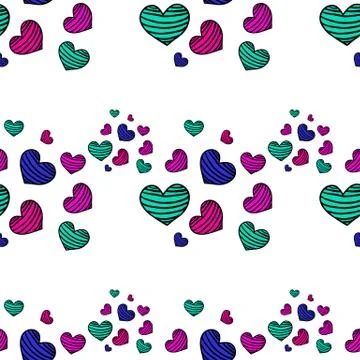Seamless striped pattern with hearts on a white  background Stock Illustration