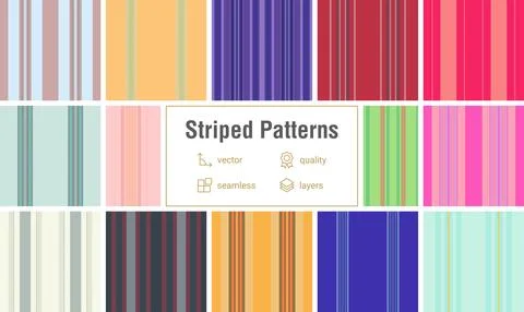 Seamless striped pattern pack inspired by vintage textiles. Perfect for ret.. Illustrazione stock