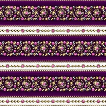 Seamless striped pattern with precious jewelry elements 스톡 일러스트