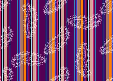 Seamless striped pattern with translucent white lace paisley Stock Illustration