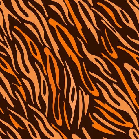 Seamless striped tiger pattern. Orange stripes on dark background. Vector Stock Illustration