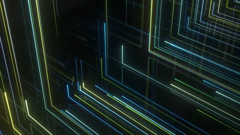 Seamless stripes neon color path glow.  Futuristic animation Video stock 306532472