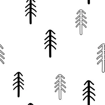 Seamless stylish pattern with coniferous pine trees. Vector illustration, Black Stock Illustration