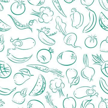 Seamless stylized fruit and vegetables Stock Illustration
