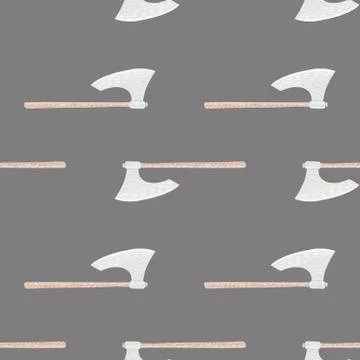 Seamless stylized middle ages pattern with viking ax silhouettes. Pale orname Stock Illustration