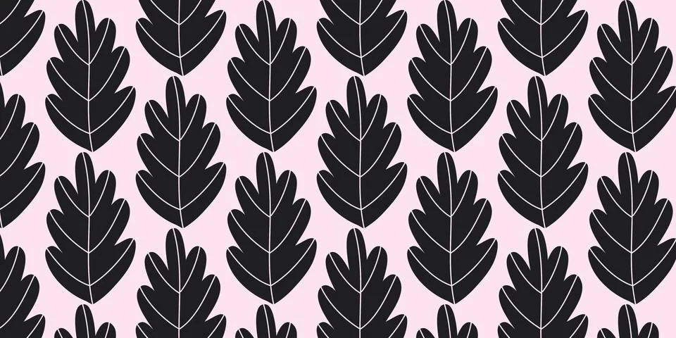 Seamless Stylized Oak Leaf Pattern with Repeating Black Botanical Leaves Stock Illustration