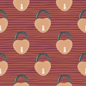 Seamless stylized pattern with orange lock ornament. Door elements on maroon  Stock Illustration