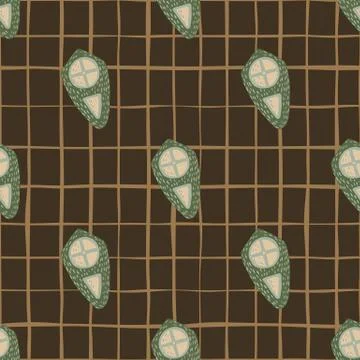 Seamless stylized war pattern with shield silhouettes. Weapon print in green  Stock Illustration