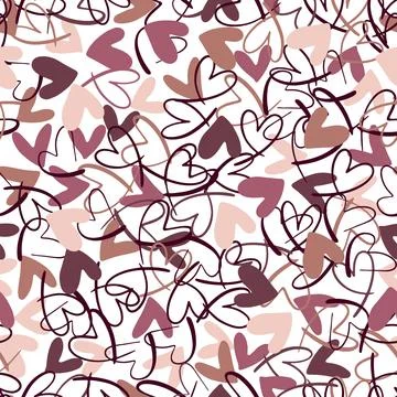 Seamless subtle colors pattern with hand drawn hearts. Vector repeating tex.. Stock Illustration