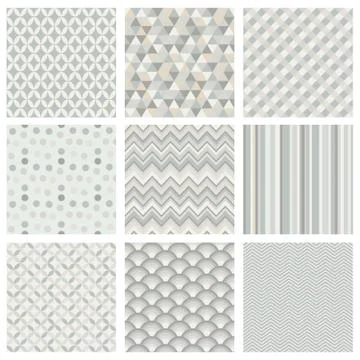 Seamless subtle geometric hipster background set. Stock Illustration